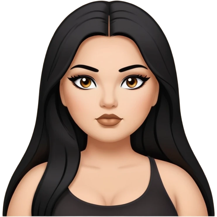 plus size, long straight hair, baddie,pretty, makeup, black eyeliner, long hair emoji