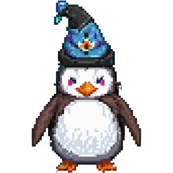 penguin wizard with a pointy hat emoji