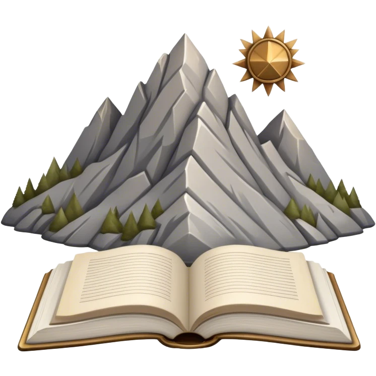 A gray, stone-textured book with bronze or gold details, featuring a mountain, a winding path, or a Roman laurel, radiating strength, resilience, and the wisdom of overcoming adversity emoji