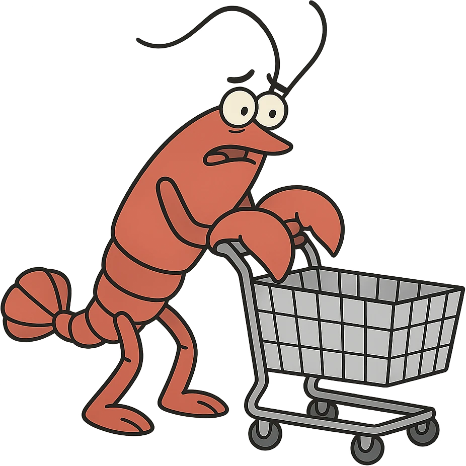 lobster pushing a shopping cart, transparent background emoji
