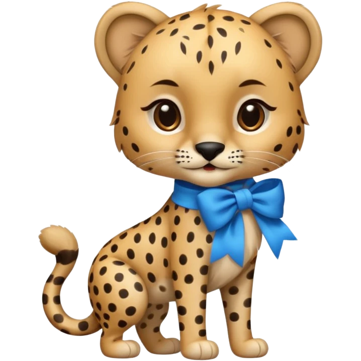 cute cheetah with blue bow standing emoji