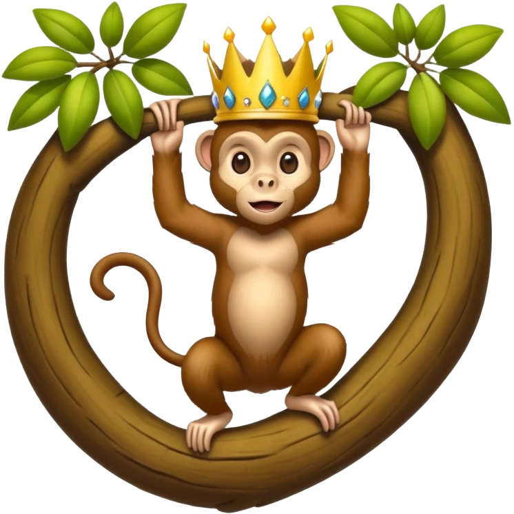 Kral taçlı ağaca çıkmış maymun emoji