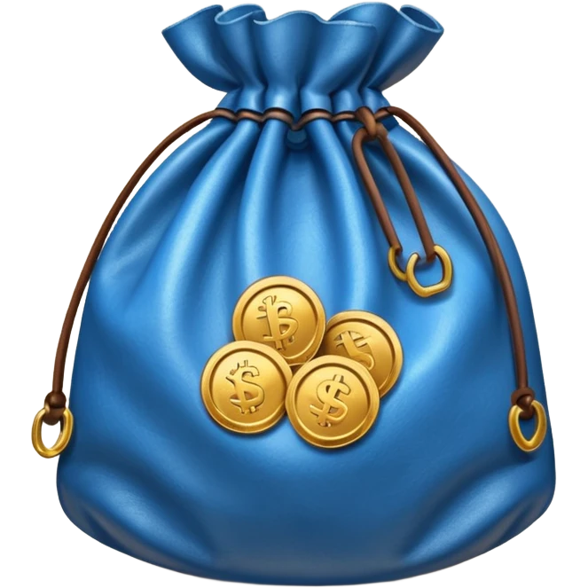 blue coins inside an opened brown money bag  emoji