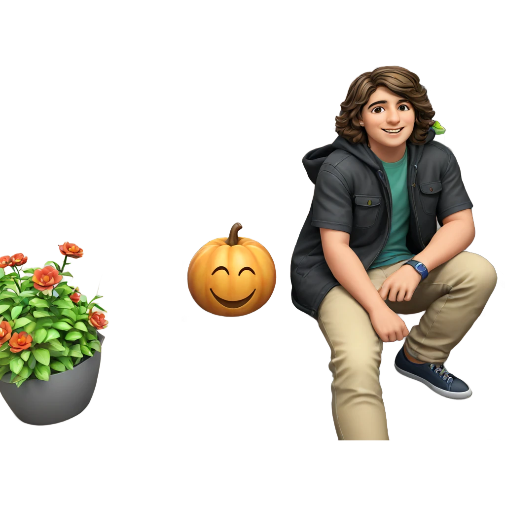 smiling boy sitting on stairs emoji