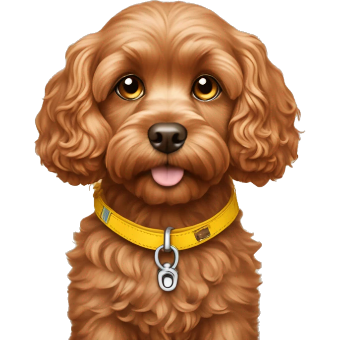 soft copper colored cavapoo whit yellow dog leash emoji