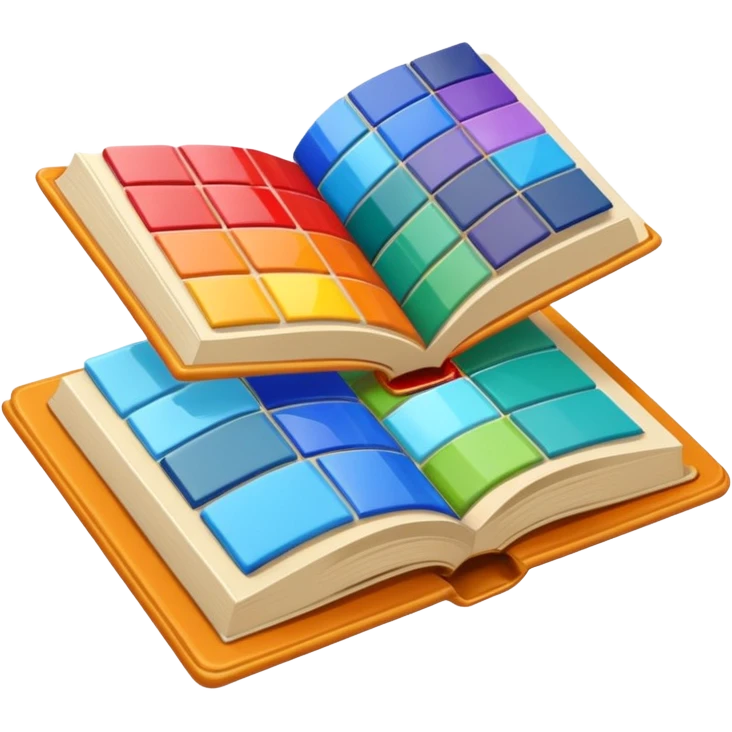 an open book with brightly colored tile samples emoji