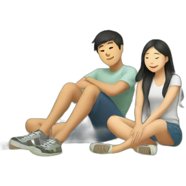 An asian teen man and teen girl relaxing under a tree emoji