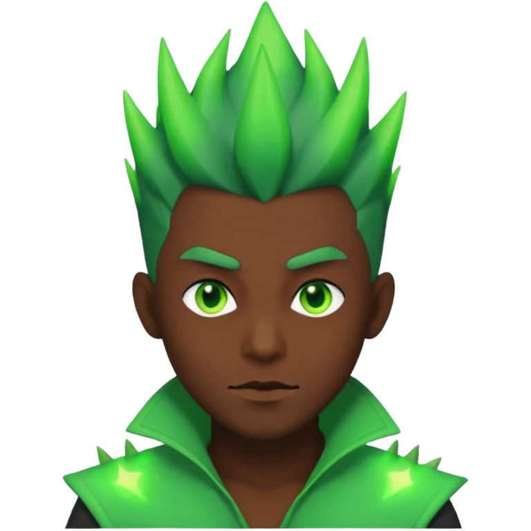 Make an emoji of a 🙎🏽‍♂️with green hair spiking up with a green aura around him emoji