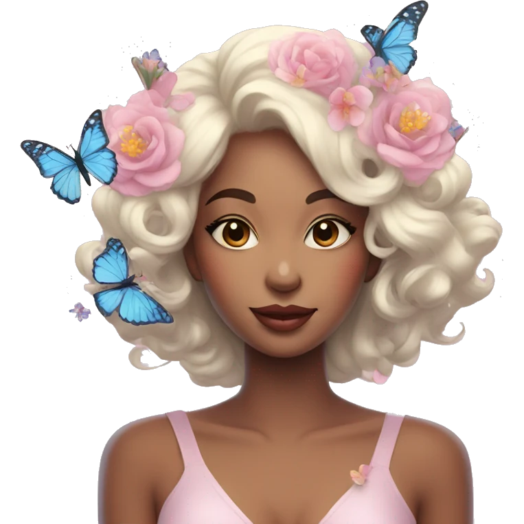 Gorgeous pastel lady with flowers and butterflies emoji