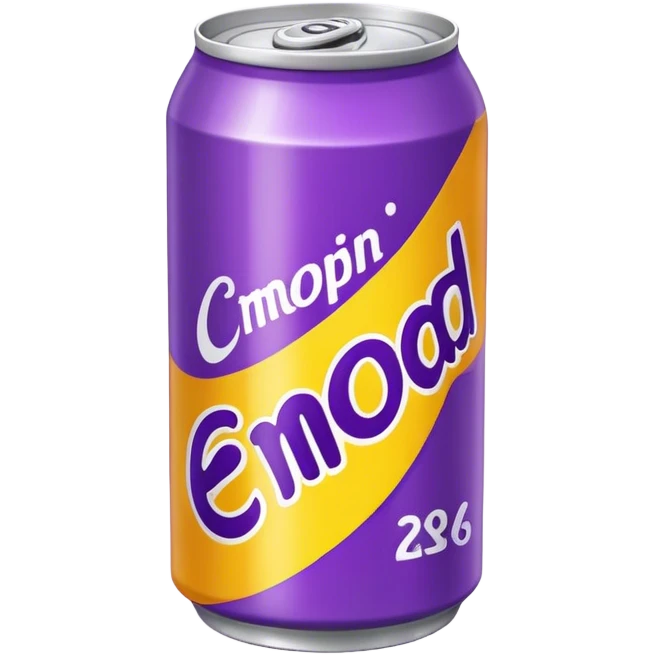 yellow soda can with purple name emoji