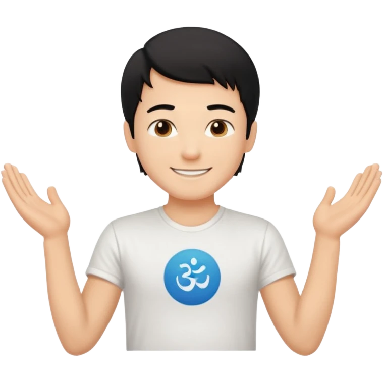 White boy with smiling face black hair doing namaste only upper part emoji