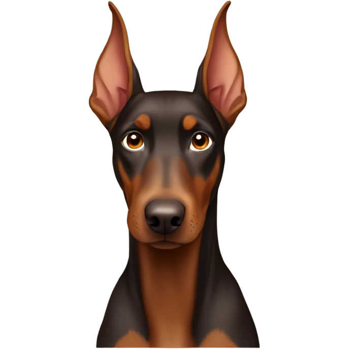 Brown Doberman without cropped ears looking forward and happy  emoji