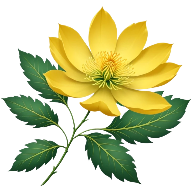 Japanese style Fukujuso (Adonis amurensis) flower in ukiyo-e inspired design, bright golden-yellow petals, green feathery leaves, traditional composition on subtle rice paper texture emoji