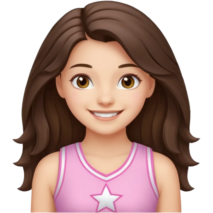 happy long haired brunette girl hazel eyes in light pink cheerleader outfit emoji