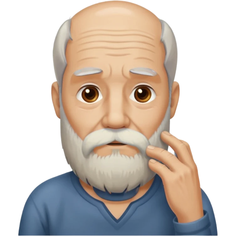 Old man touching the bottom of his beard while thinking emoji