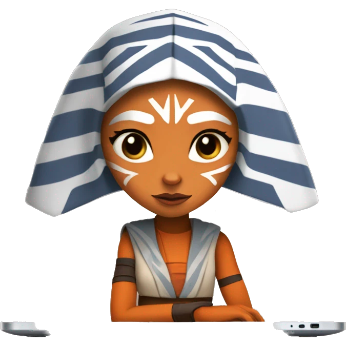A cute Ahsoka Tano from Star Wars with a laptop emoji