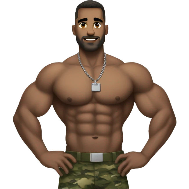 Bodybuilder hairy chest with military haircut  and dogtags emoji