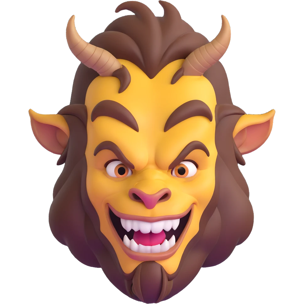 Beast from Beauty and the Beast halfway transformed back to human prince, part beast part human, with human mouth emoji