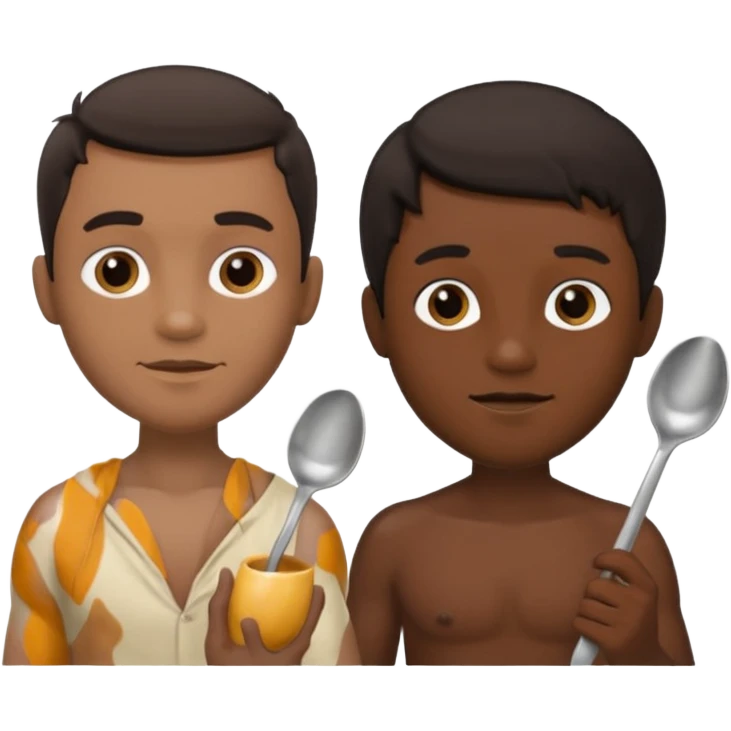 Black adult male and white male dark hair adult, naked, spoon  emoji