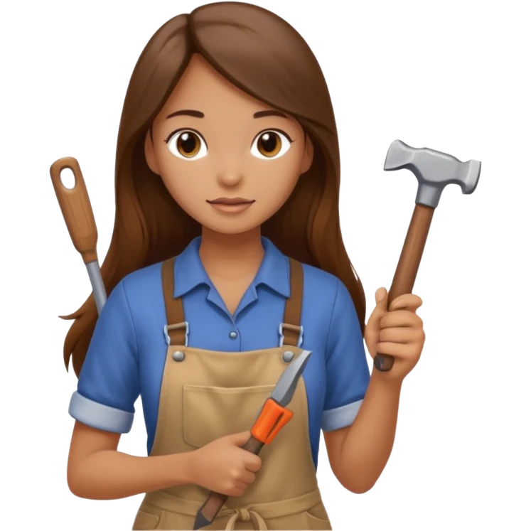beautiful girl with long brown hair constructing new kitchen emoji