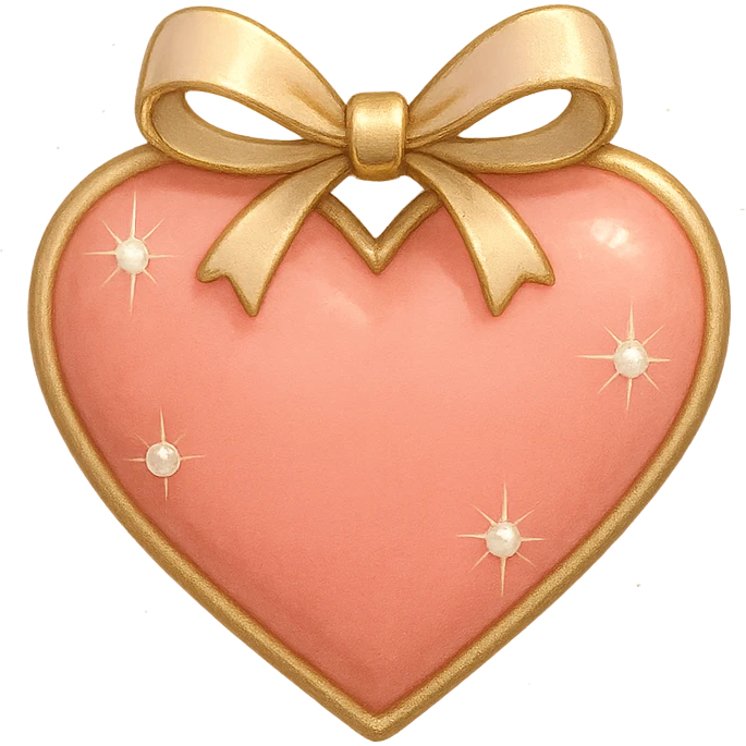 tiny red heart with a bow, pastel red enamel, sparkling gems, soft glowing effect emoji