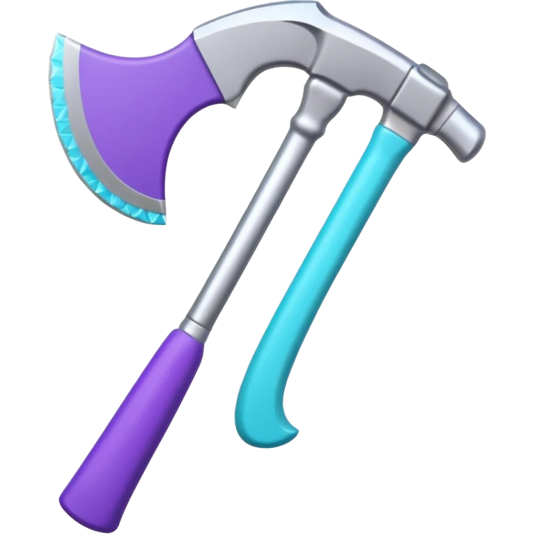Axe with purple handle with silver blade with cyan edge emoji