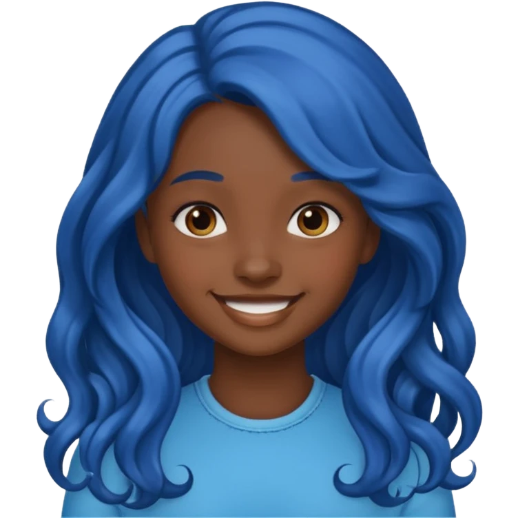 smiling girl with dark skin and long wavy blue hair emoji emoji