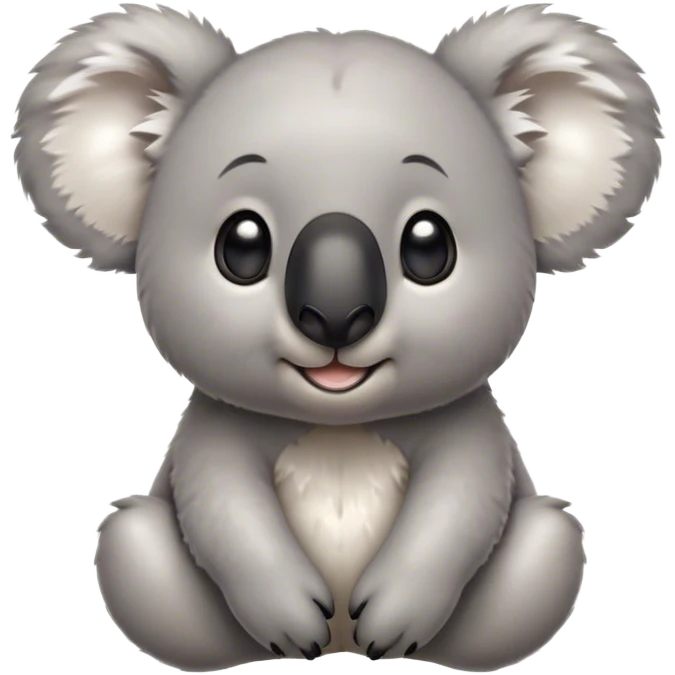 Cinematic Cute Koala Portrait Emoji, Head tilted playfully and inquisitively, featuring a fluffy grey fur with perky, rounded ears and a charming black nose, round, sparkling eyes filled with gentle curiosity, Simplified yet irresistibly adorable features, highly detailed, glowing with a warm, friendly glow, high shine, affectionate and cuddly, stylized with a touch of eucalyptus whimsy, bright and endearing, soft glowing outline, capturing the essence of a mischievous yet loving koala, so playful it feels like it could snuggle out of the screen into your arms! emoji
