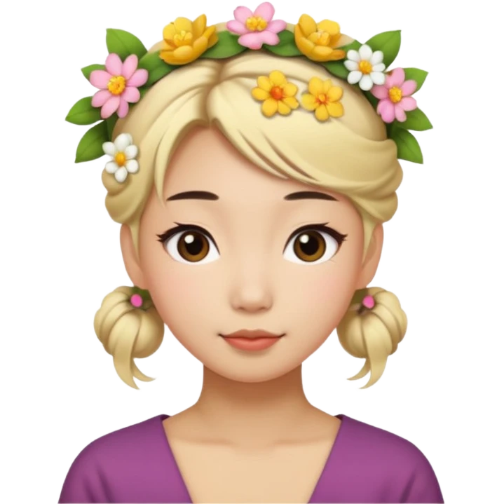 asian woman blonde flower crown with hair bun emoji