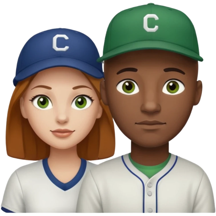 Black bald guy with a baseball cap & a white girl brown hair green eyes emoji