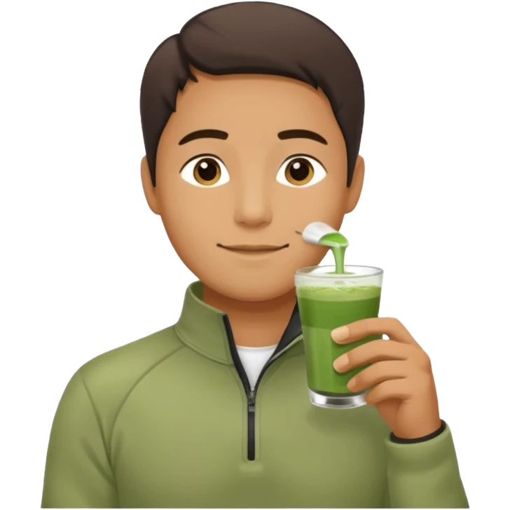 Guy chilling with a quarter zip and matcha tra emoji