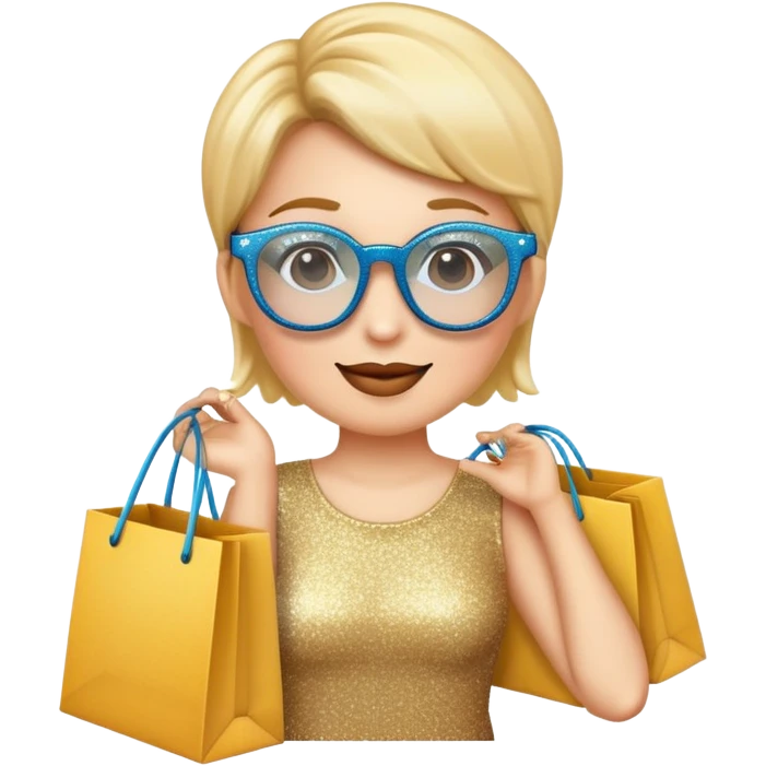 emoji wearing glittery glasses with shopping bag emoji