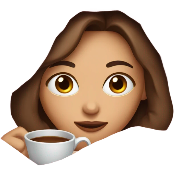 girl inside a pink blanket sipping coffee eyes closed, brunette with fair skin emoji