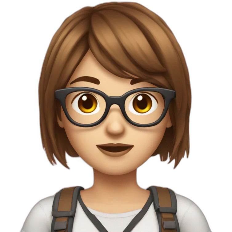 Gamer girl, brown hair, fringe, raund glasses emoji