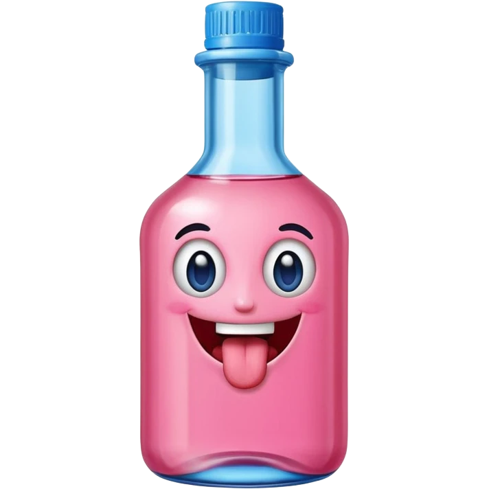 Smiling bottle of oil pink with silly face tongue out blue top emoji