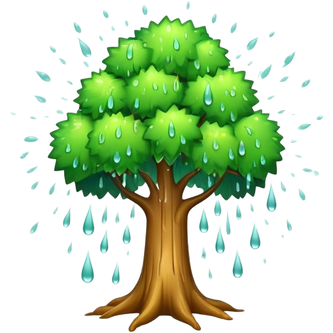 a cartoon tree with trunk intact, top exploding into rain droplets emoji