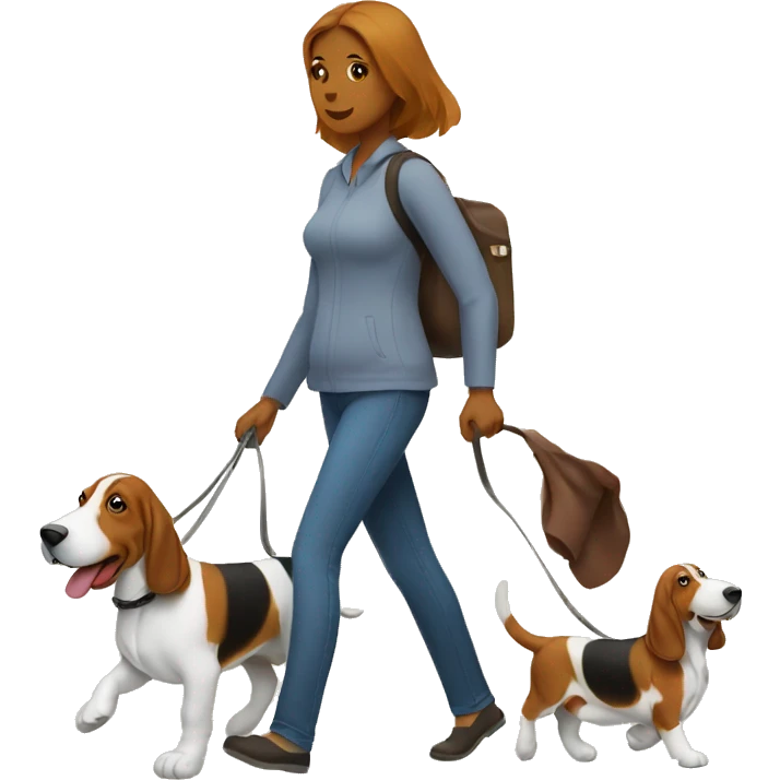 Mom walking basset hound that a baby is riding emoji