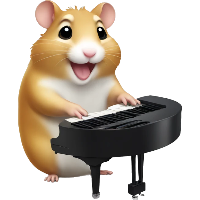 hamster with a happy face plays the piano emoji