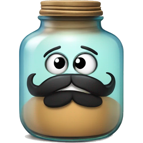 Anthropomorphic Mexican glass jar with a black beard tan skin emoji