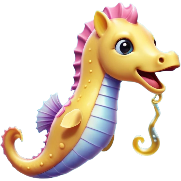 Cinematic Realistic Cute Yawning Sea Horse Portrait Emoji, Head tilted slightly with a dramatic, wide-open yawn, showcasing a soft, flowing body with gently drooping fins and half-closed, drowsy eyes rendered in delicate detail, high shine, relaxed yet expressive, styled with a dash of underwater charm, soft glowing outline, capturing the essence of a sleepy yet affectionate sea horse that appears ready to rest in tranquil water. emoji