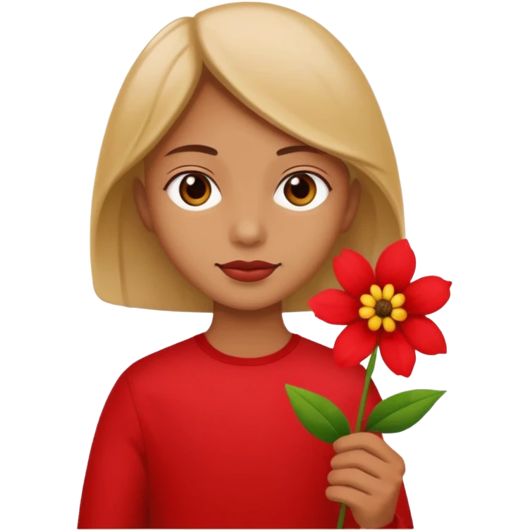 A bird carrying a red flower in its mouse  emoji
