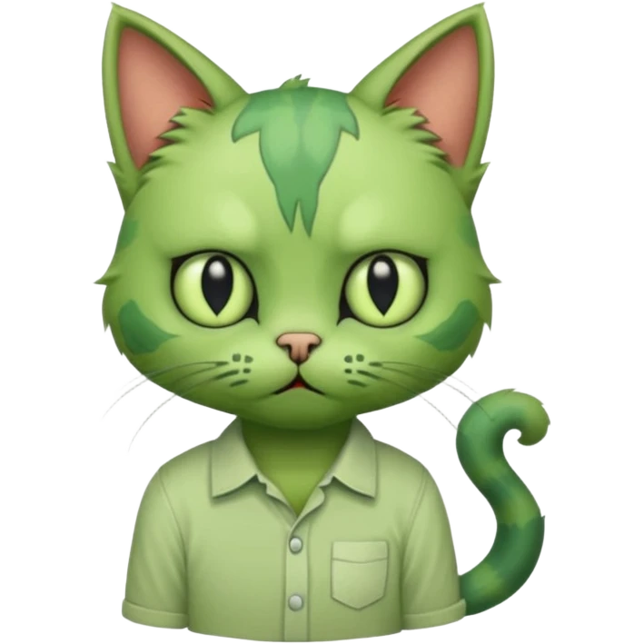a super cute zombie green cat with shirt, look sad but not danger

 emoji