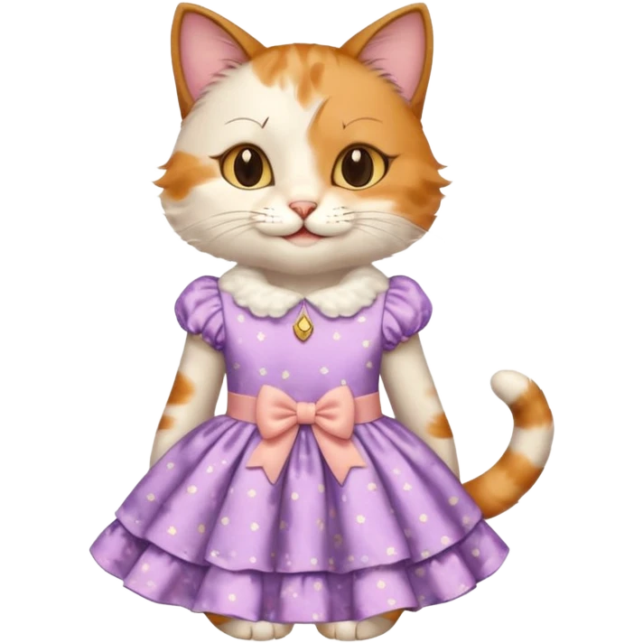 A fashionable cat in a dress is being photographed emoji