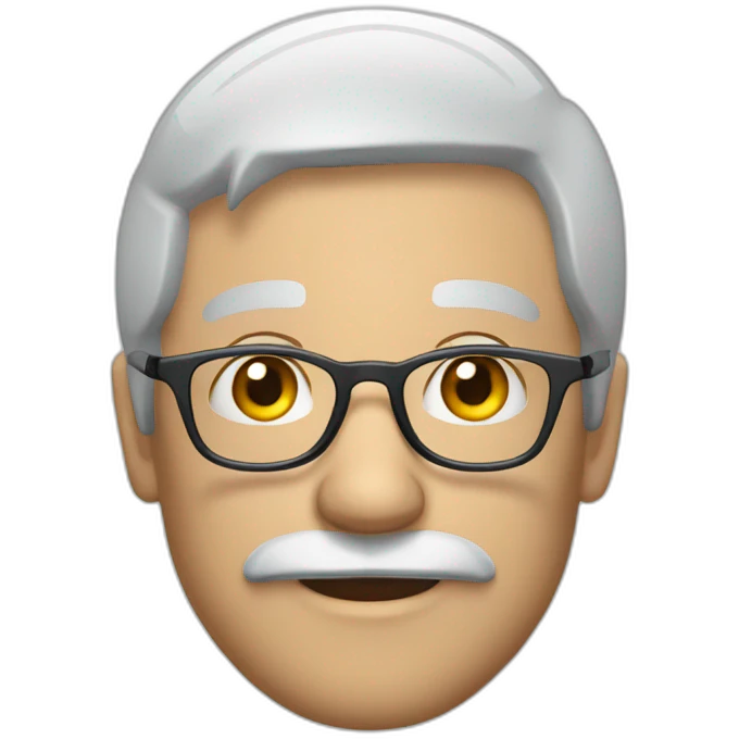 Man with mustache, white t-shirt, blue cap, grey hair, black framed glasses emoji