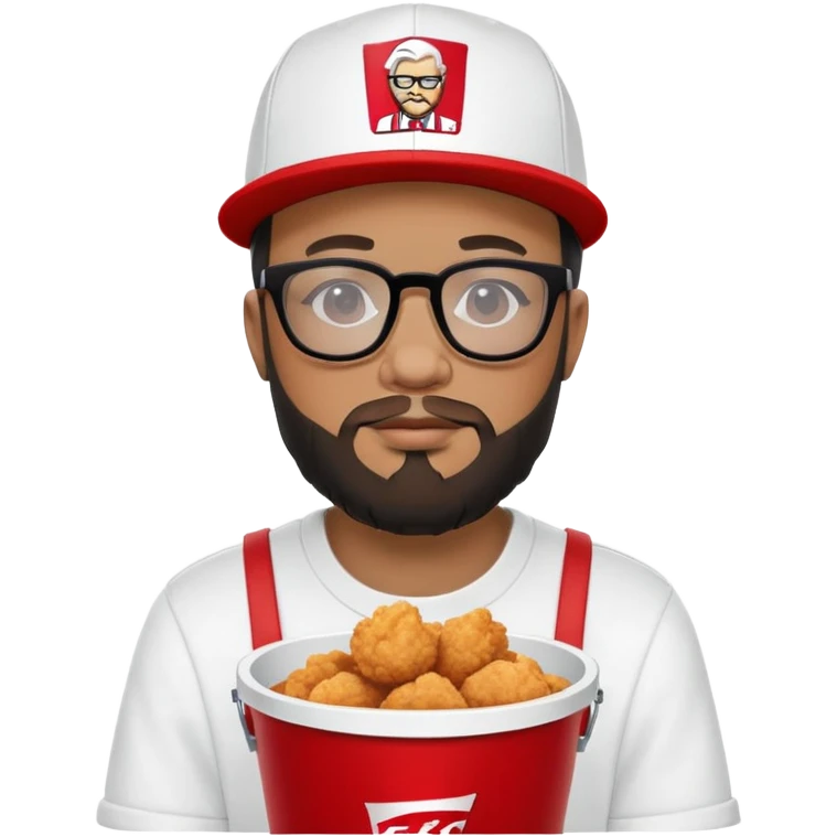 BBNO$ rapper sitting in a KFC bucket, glasses, beard, snapback cap emoji