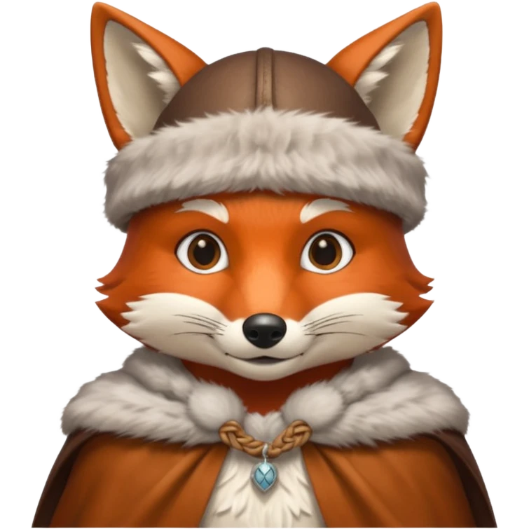 Fox wearing viking silver hat and fur cape emoji