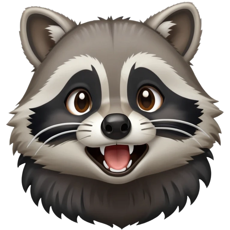 Cinematic-Cute-Yawning-Raccoon-Portrait-Emoji – Head tilted slightly with a dramatic, wide-open yawn, revealing a soft grey and black fur with a striped bushy tail, round brown eyes barely open in drowsy curiosity zoome out to show shoulders emoji