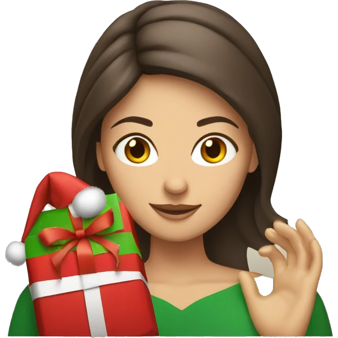 Brunette white woman is wrapping x-mas gifts emoji