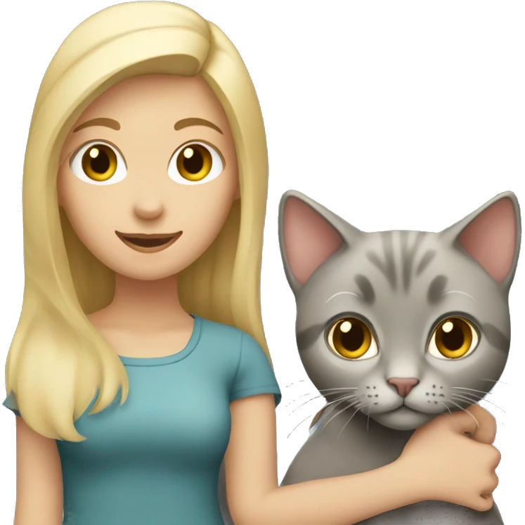 Blonde girl holding a tan cat and a gray cat emoji