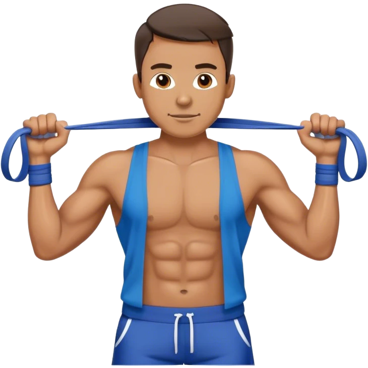 fit man with blue shorts resistance bands exercises emoji